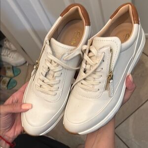 Clarks Cream and Tan Sneakers with Modern Design